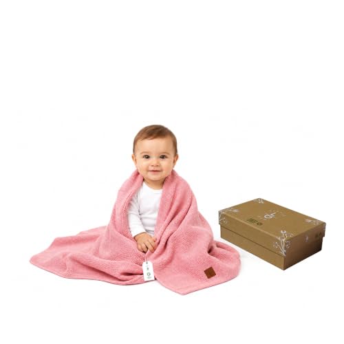 Image of 100% Organic Cotton Baby Knitted Blanket with Gift Box - Soft Toddler, Crib, Stroller Blanket - Neutral Swaddle and Receiving Blanket for Newborns, 30x40, Parfait Pink