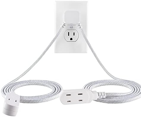 Cordinate Twin 3-Outlet Extension Cord, 12 Ft Braided Cord,2 Prong Power Strip, Slide-to-Lock Safety, Low-Profile Flat Plug, Polarized, Indoor, 2-in-1 Sofa Cord, ETL Listed, White, 67091