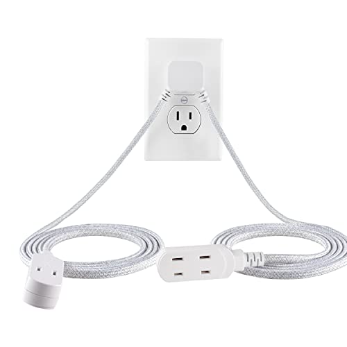 Cordinate Twin 3-Outlet Extension Cord, 12 Ft Braided Cord,2 Prong Power Strip, Slide-To-Lock Safety, Low-Profile Flat Plug, Polarized, Indoor, 2-In-1 Sofa Cord, Etl Listed, White, 67091 #TOP3