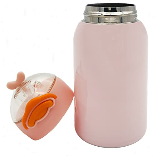 Lanhuilin-Duck Mug Kids Insulated Water Bottle With Straw Flip-Top ,Spill Proof Insulated Stainless Steel Thermos With Straw , Bpa Free Food Grade Vacuum Tumbler With Handle 14Oz, (Pink) #TOP5