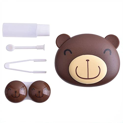 Reise Kontaktlinsentasche - 2Pcs Cartoon Süßes Lächeln Kleiner Bär Kontaktlinsentasche mit Spiegel für Halter Frauen Augenpflege Kontaktlinsen Box, wie Gezeigt, One Size Cover