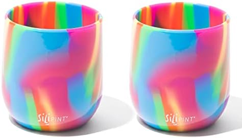 Silipint 12-Ounce Unbreakable Silicone Wine Glasses, Reusable and Shatterproof Wine Tumblers for Parties, Camping, Beaches, and Boats, Stemless Silicone Wine Cups, Hippie Hops, Pack of 2