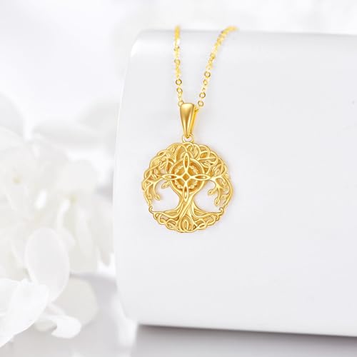 KECHO 14K Solid Gold Tree of Life Necklace Witches Knot Pendant 14K Real Gold Wiccan Jewelry Goth Gifts for Women2