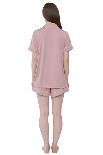 Image of Cherrydew Women Bamboo Viscose Super Soft Comfy Summer Cooling Short Sleeve Button Down Pajama Shorts Set S-XXL