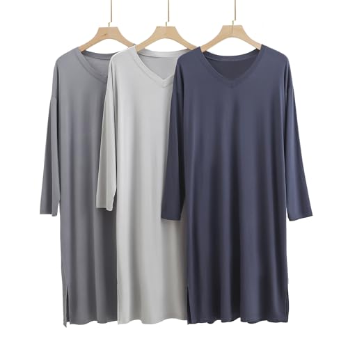 Long Sleeve Sleepwear for Mens Soft Cotton Nightshirts Sleepshirt Nightgown Pajama V Neck Long Sleepwear Nightwear4