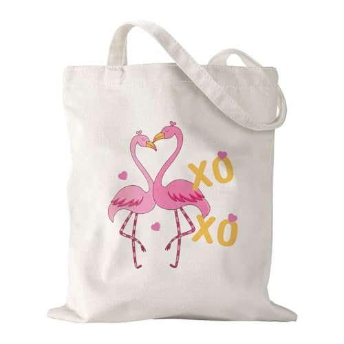 Canvas Bag for Valentine's Day Aesthetic Flamingo Tote Bag for Women Friends Canvas Bags for Valentines Vacation Shopping Work Gym