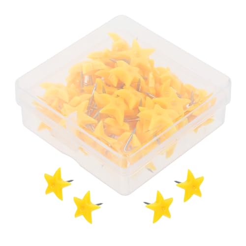 SHOWERORO 50 Piezas alfileres de Cabeza de Estrella decoración de Oficina Alfileres Coloridos Lindas chinchetas para Tablero de Corcho Tachuelas de la Oficina Estrella el plastico Yellow