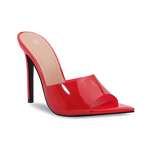 Image of Women Clear Pointed Toe Sandals Stiletto Heels Transparent Strap High Heels Slip on Mules for Women