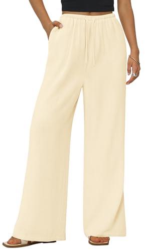 PRETTYGARDEN Summer Wide Leg Linen Pants Women with Pockets High