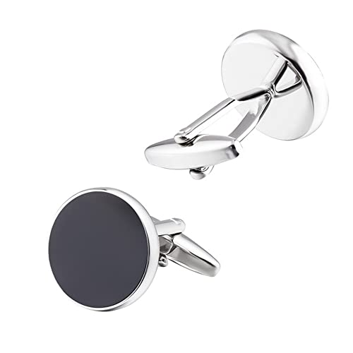 Gemelos de camisa para hombre redondos en esmalte negro de estilo francés elegante 4