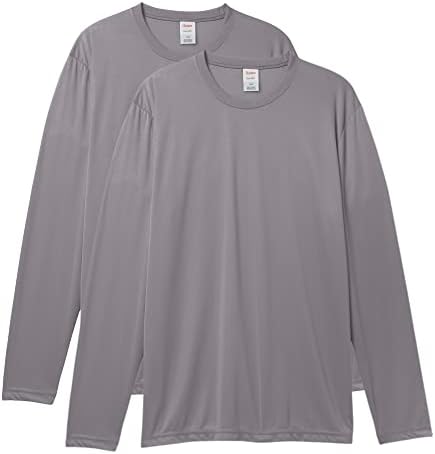 Hanes Men's Long Sleeve Cool Dri T-Shirt UPF 50+, Large, 2 Pack ,Graphite