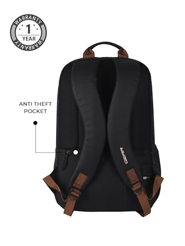Image of Gear classic 19 inch /31L Large Faux Leather Water Resistant Anti Theft Laptop Backpack /Casual Backpack /Daypack /Travel Backpack /College Bag For Men /Women(Black-Brown)