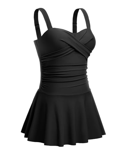 Aqua Eve One Piece Swim Dress Tummy Control Swimsuit with Skirt Modest Bathing Suit Vintage Swimdress3