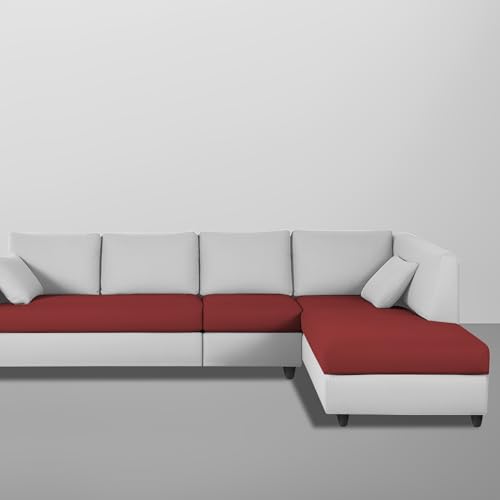 Image of Florian RHS 6 Seater L Shape Sofa Set for Living Room (Maroon Grey Fabric) Premium Fabric Sofa