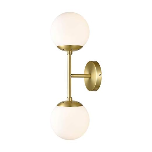 Light Society Zeno Brushed Brass and White Glass 2-Light Globe Wall Sconce, Mid Century Modern Retro Vintage Style