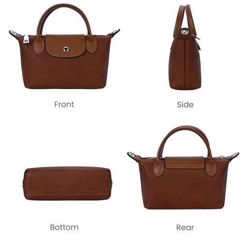 Image of HESHE Small Leather Crossbody Bags for Women Mini Tote Shoulder Handbags | Designer Real Genuine Leather Travel Purse Adjustable Straps Sacthel Hobo Purses Magnetic Snap Zippered Closure