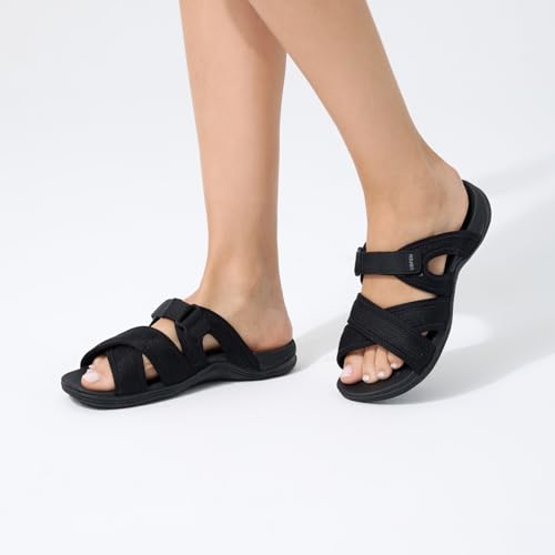 Image of UBFEN Womens Orthopedic Arch Support Slides - Walking Sandals with Thick Cushion Footbed, Comfortable Lightweight for Plantar Fasciitis and Outdoor Hiking