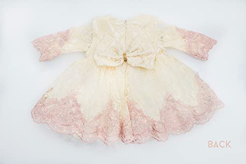 Newborn Baby Girl Lace Dress Set, 4 Pieces Outfit for Special Occasions (US, Age, 0 Months, Pink, Ivory, Pearl.)4