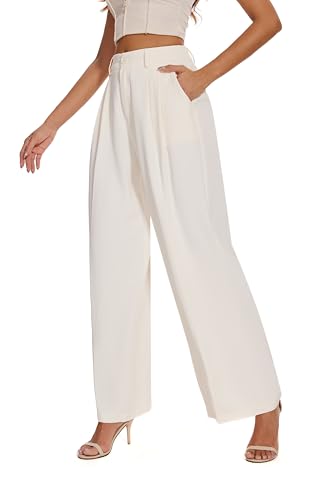 FUNYYZO Women's Loose Pleated Front Long Pants Wide Leg Trousers Solid Causal Dressy3