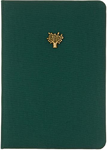 WORLD TRAVELER Eccolo Green Tree Emblem Blank Lined Journal Notebook, 256 Ruled Pages, Padded Fabric Hardcover, 5-x-7-inch