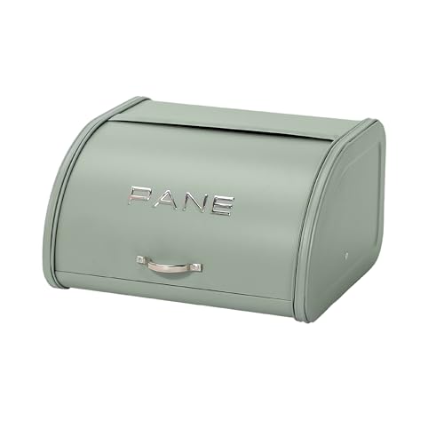 Baroni Home Portapane in Metallo con Coperchio con Maniglia, Design Moderno per Tavola e Cucina, Linea Salvia, 30x26x17 cm