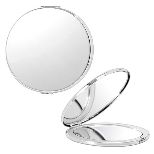 EYIWEITING Mini Espejo Plegable Ovalado de Metal, práctico, Compacto, Hermoso, Resistente y Duradero, Lupa 1X/2X (Oval Plata)