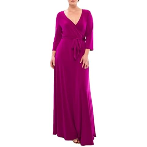 PacificPlex Women’s Long Sleeve Wrap Solid Flowy Maxi Dress Magenta Cover
