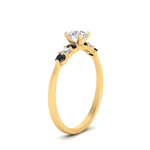 Image of Choose Your Gemstone Round Accented Diamond CZ Ring Yellow Gold Plated Round Shape Side Stone Engagement Rings Matching Jewelry Wedding Jewelry Easy to Wear Gifts US Size 4 to 12