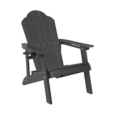 LUE BONA HDPE Adirondack Chair Set of 1 - Weather Resistant Outdoor Seating with Cup Holder for Patio, Deck, Fire Pit & Backyard, Black