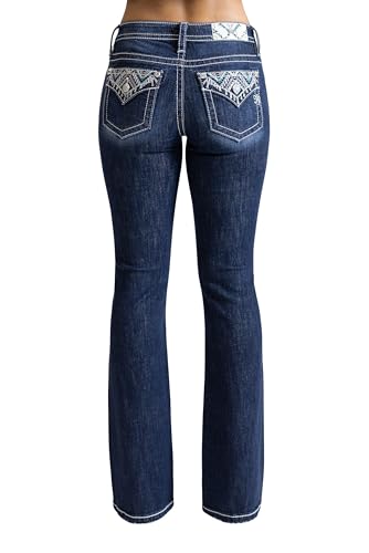 Miss Me Women's Embroidered Western Faux Flap Pocket Mid-Rise Bootcut Jeans