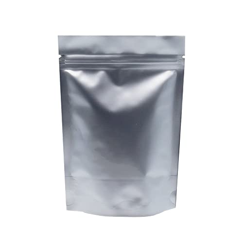 FERENLI 100 Pieces Silver 5.5x7.9 inch Pure Aluminum Foil Stand Up for Zip Mylar Bags Lock Long Term Food Storage Resealable Zipper Lock Bag Heat Seal Airtight Packaging Pouch