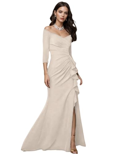 Elegant Mermaid Trumpet Prom Dress V-Neck Sweep Brush Train Ruched Side Slits Mother of The Bride Dress 2025