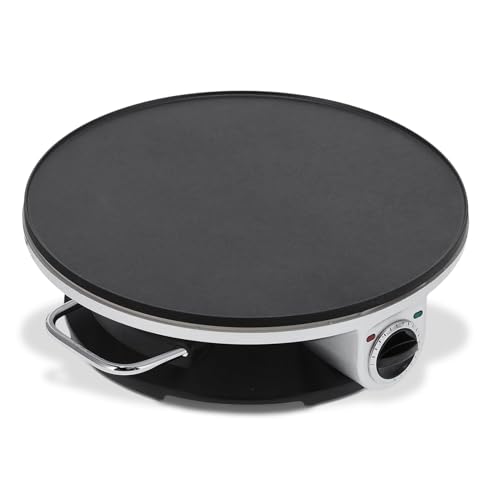 Crepera eléctrica de 1200 W, plancha de acero inoxidable con placa antiadherente y control de temperatura, máquina versátil para cocinar.