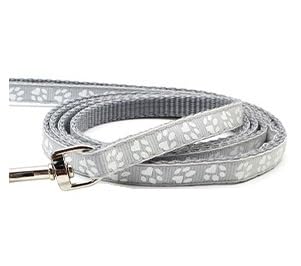 Small Dog Puppy Pet Cat Kitten Lead Pawprint Design Lightweight Nylon Metal Clip 120cm Leash Silver Light Grey - Image 2