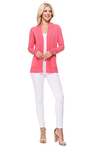 Image of YEMAK Women's Knit Cardigan Sweater - Long Sleeve Open Front Basic Classic Casual Soft Lightweight Knitted Shrug with Pockets MK8558-WHITE-L