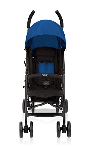 Graco TraveLite Buggy, leicht, klein zusammenklappbar, mit Liegeposition, stufenlos verstellbare Rückenlehne, Tragegriff, ideal als Reisebuggy, ab Geburt bis 15 kg, Kinderwagen Buggy blau, Caspian