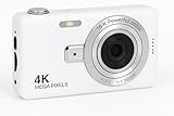 Câmera Digital 4K HD Portátil 50MP com Zoom 16x e Tela 2.4” | Foco Automático, Anti-Vibração e Flash Integrado | Câmera Compacta para Fotos, Vídeos, Vlogs e Viagens (Branco)
