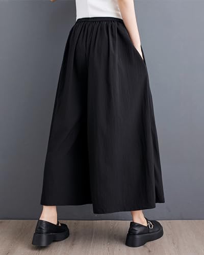 ellazhu Women's Puffy Drawstring Elastic Waist Wide Leg Rose Harem Pants GZ176 A2