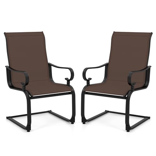 Image of Giantex Patio Dining Chairs Set of 2, High Back Outdoor Patio Chairs with Metal C Spring Frame, Heavy Duty Outside Dining Chairs for Porch Lawn Garden Backyard Balcony Pool, Brown