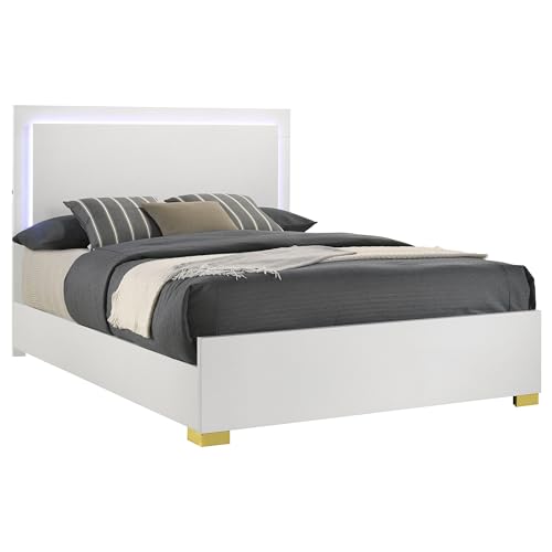 Dex Platform Queen Bed- Panel LED Headboard- White Wood Melamine