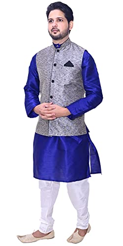 Image of Men's Silk Kurta Pyjama With Waistcoat
