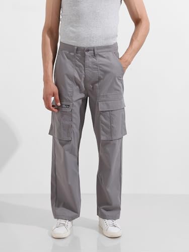 Image of The Indian Garage Co Men Relaxed Fit Textured Mid-Rise Cargos