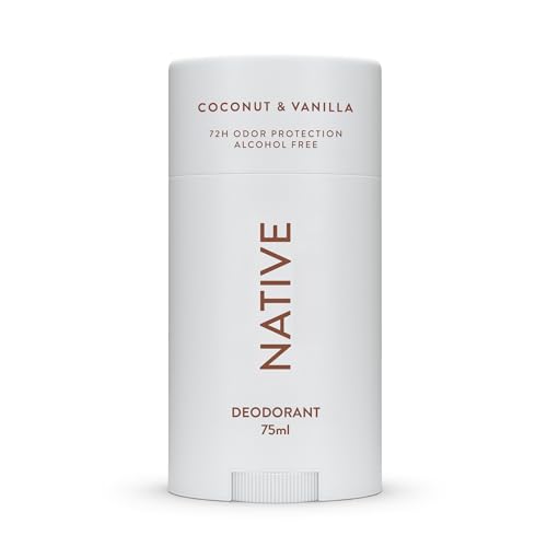 Native Deodorant Womens & Men Alcohol & Aluminium Free - Coconut & Vanilla Scent - Naturally Derived with Shea Butter Coconut Oil & Baking Soda - 72 Hour Odor Control (75g)