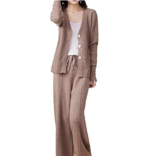 Pull en tricot contre le froid ensemble deux pièces en laine cardigan et pantalon fluide femme