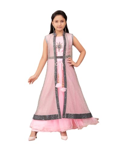 Robe en maille brodée anti-courants d'air avec son boléro fille rose