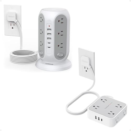 TESSAN Surge Protector Power Strip with AC Outlets, Flat Extension Cord with USB C, 1250W, Flat Plug, Charging Station for Multiple Devices for Home O