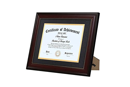 Doai Art 8.5 X 11 Diploma Frame Classic Mahogany Display 8.5X11-Inch With Black Over Gold Mat Or 11X14 Document &Certificate Without Mat,Wide Molding, Gold Beads Hanging Hardware Included, Tabletop #TOP2