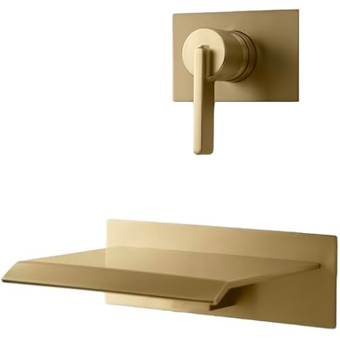 SITGES High Flow Wall Mount Tub Filler, Single Lever Handle Control with Large Waterfall Tub Spout, Pressure Balance Rough in Valved Included, cUPC Certificated,Brushed Gold Cover