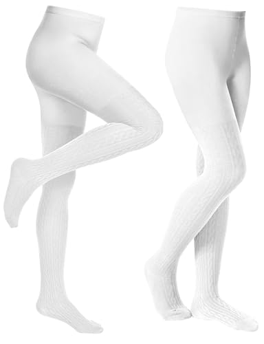 Baby Girls Tights Cable Knit Toddler Leggings Winter Solid Cotton Tights School Stockings 2 Pack 2T-12 Years