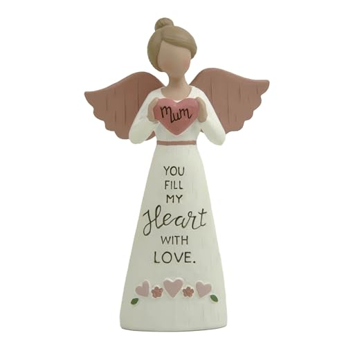 Bella statuetta di angelo artigianale della collezione Feather & Grace creata con tenui toni pastello e dettagli sinceri che la rendono un toccante ricordo per la mamma.